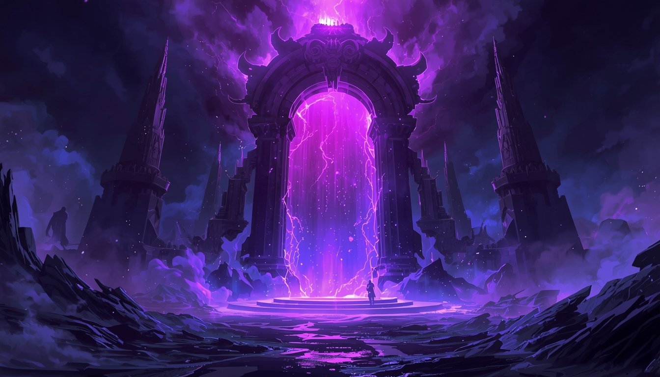 lucid origin a glowing arcane portal in a dark fantasy world deep purple and navy tones magic 0